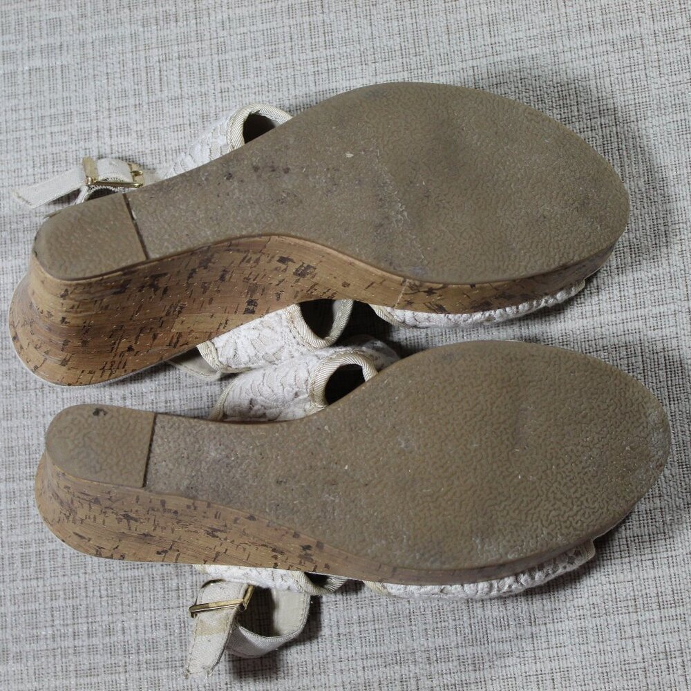 Pop Eugena White Flower Lace Cork Wedge Sandals - LIKE NEW - Picture 6 of 6